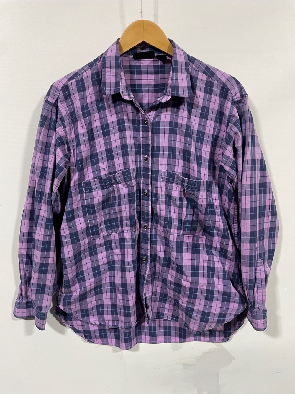Patagonia Purple and Navy Plaid Women's Button-Down Shirt